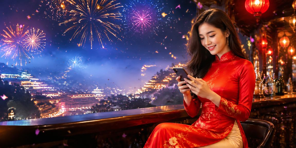 Người chơi truy cập casino 429 trên điện thoại tại Sa Pa với áo dài truyền thống
